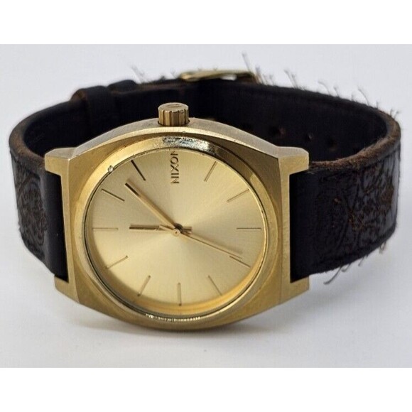 Nixon Minimal Time Teller Men's Watch 37MM Gold Dial Leather Bands New Battery - Picture 7 of 15